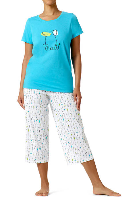 HUE® Cocktail Printed T-Shirt and Capris Sleepwear Set