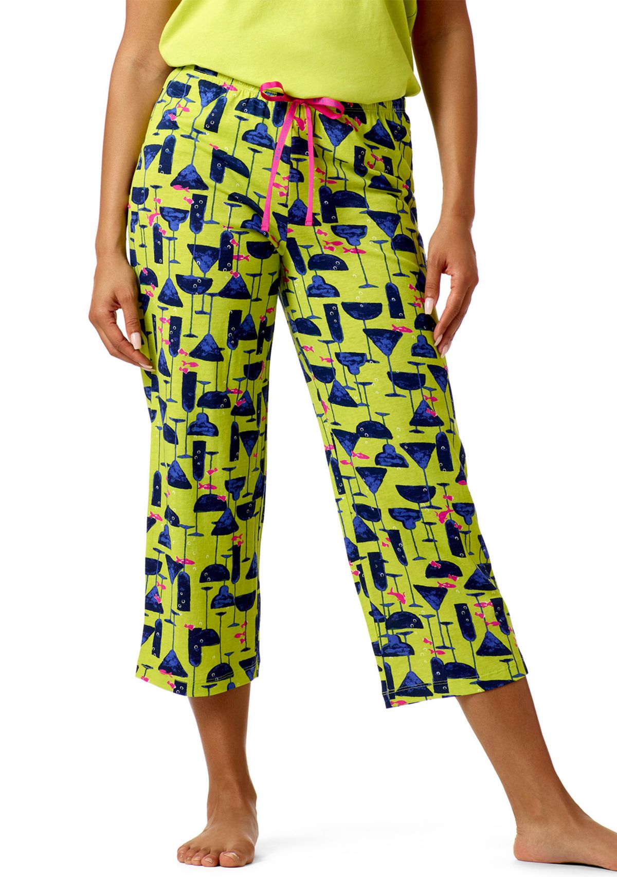 Printed Knit Capri Pajama Sleep Pants
