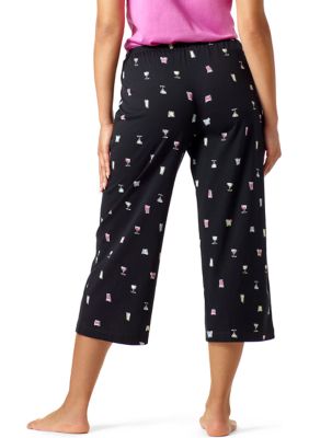 Ladies White Cotton Capri Trousers with Grey Dots, Three-Quarter Length  Wide Leg Comfy Ladies Pyjama Bottoms, Cropped Womens Pyjamas