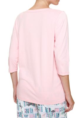 Solid 3/4 Sleeve V-Neck Sleep Tee