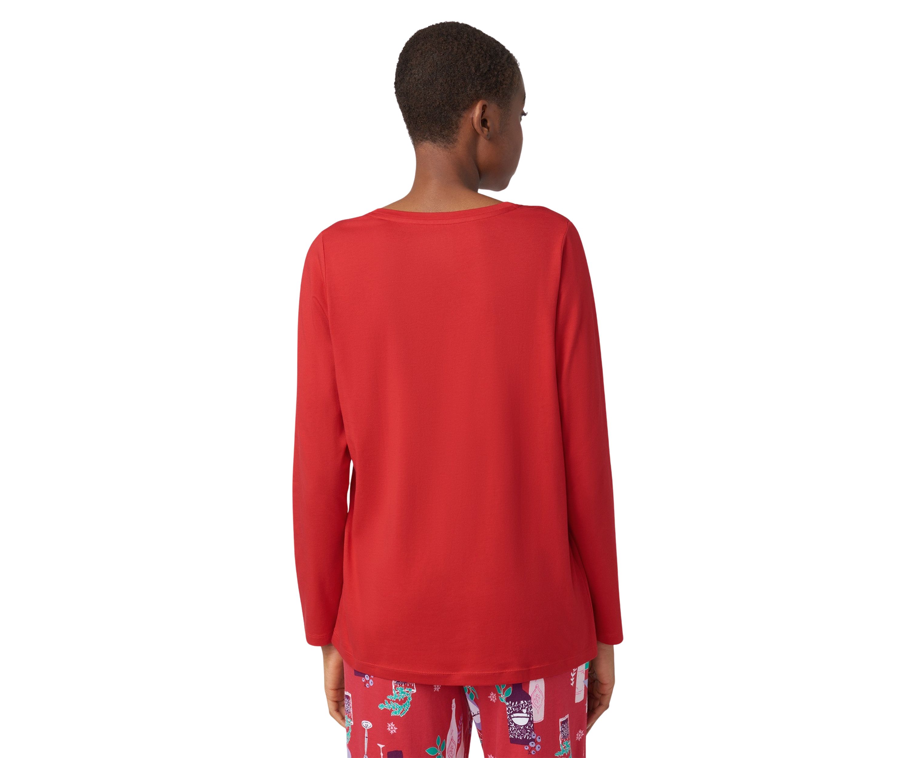 Solid Long Sleeve V-Neck Pajama T-Shirt 