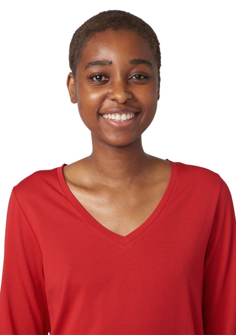 Solid Long Sleeve V-Neck Pajama T-Shirt 