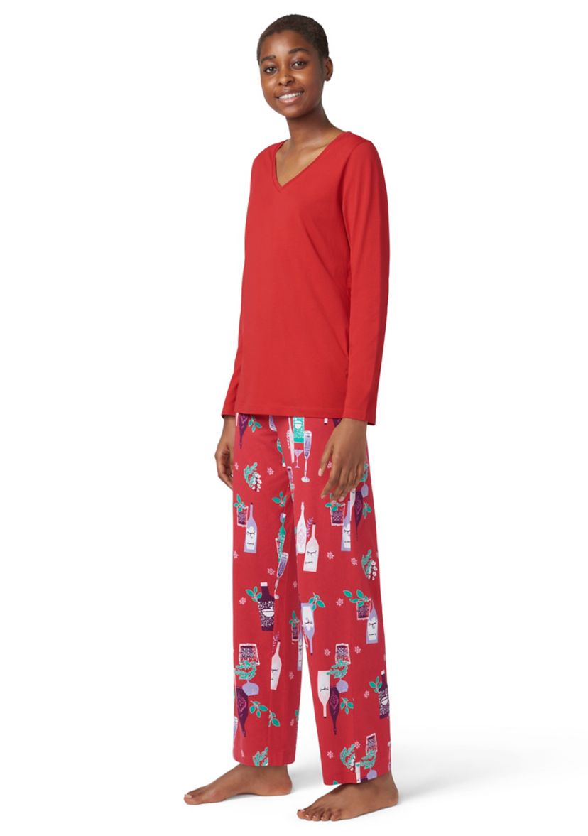 Solid Long Sleeve V-Neck Pajama T-Shirt 