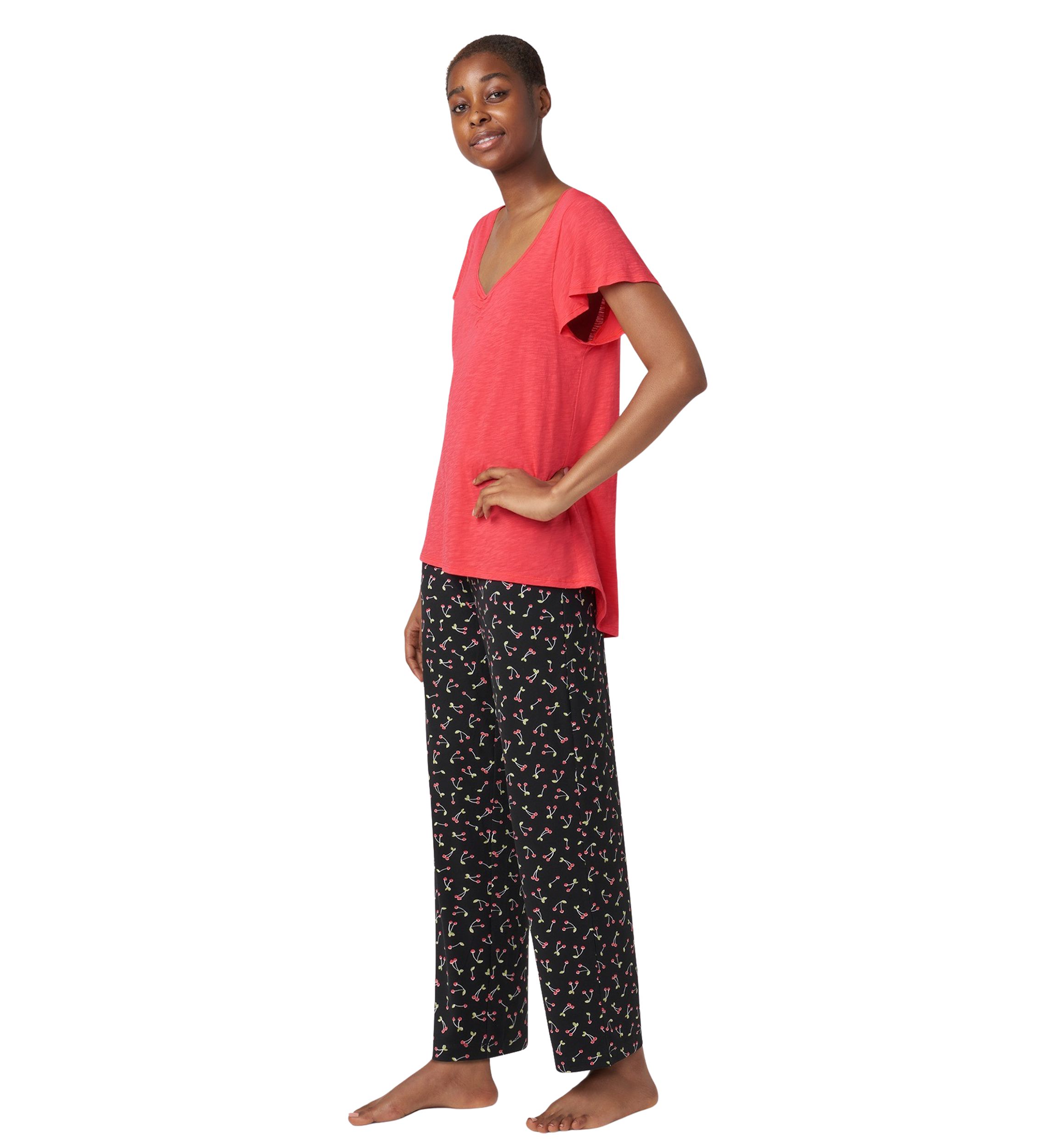 Solid Shirred V-Neck Sleep T-Shirt