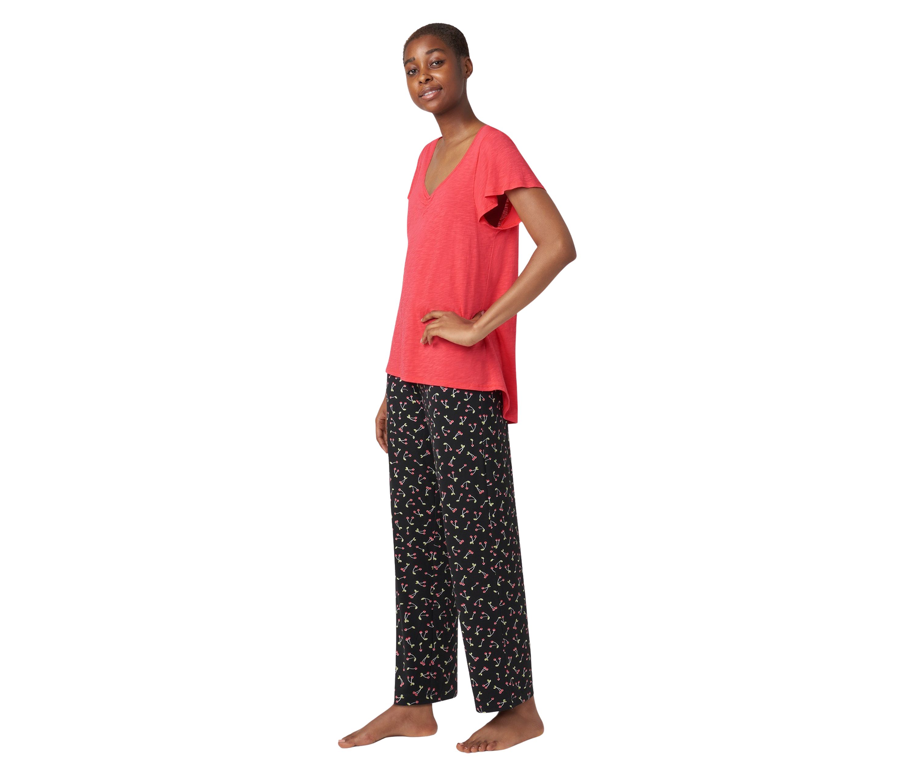 Solid Shirred V-Neck Sleep T-Shirt