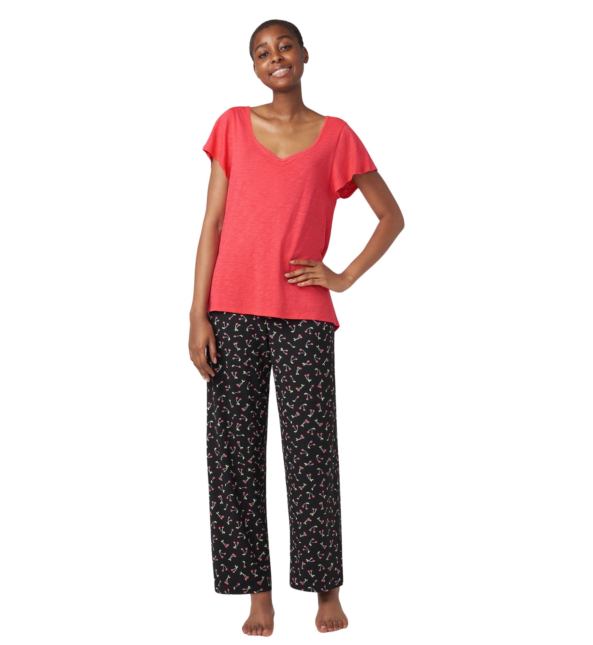 Solid Shirred V-Neck Sleep T-Shirt