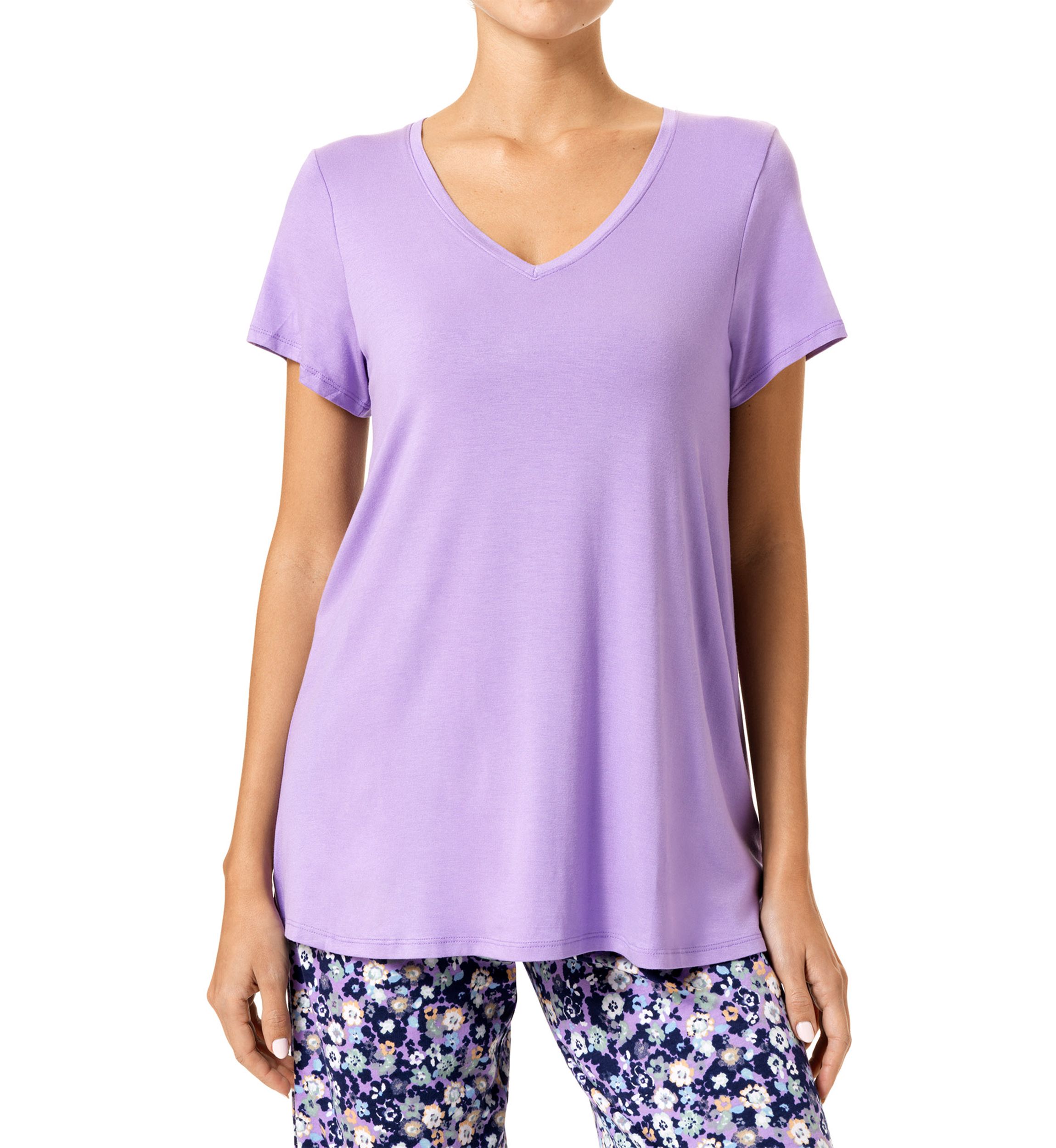  Solid Short Sleeve V-Neck Sleep T-Shirt