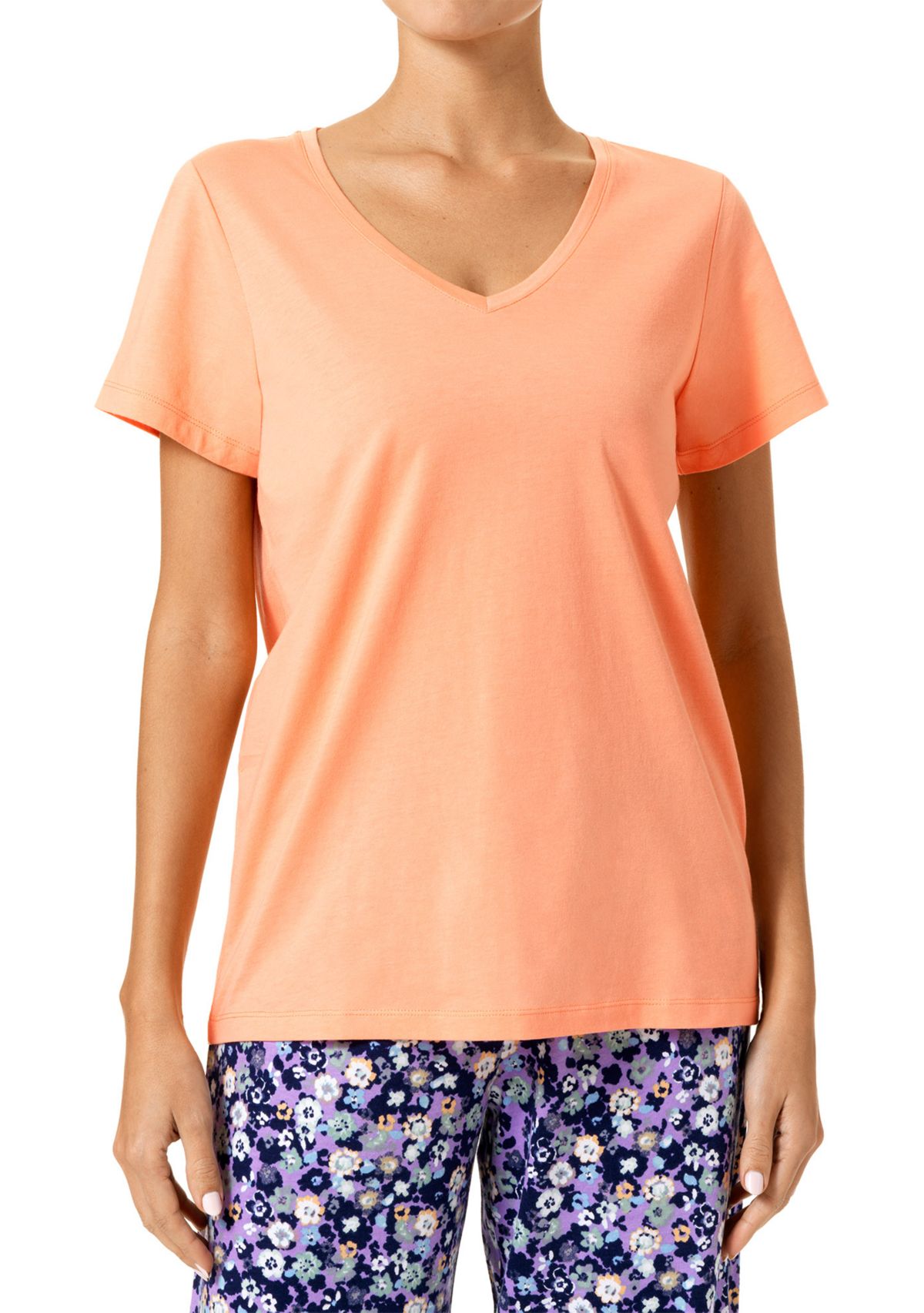 Womens Short Sleeve V-Neck Pajama T-Shirt