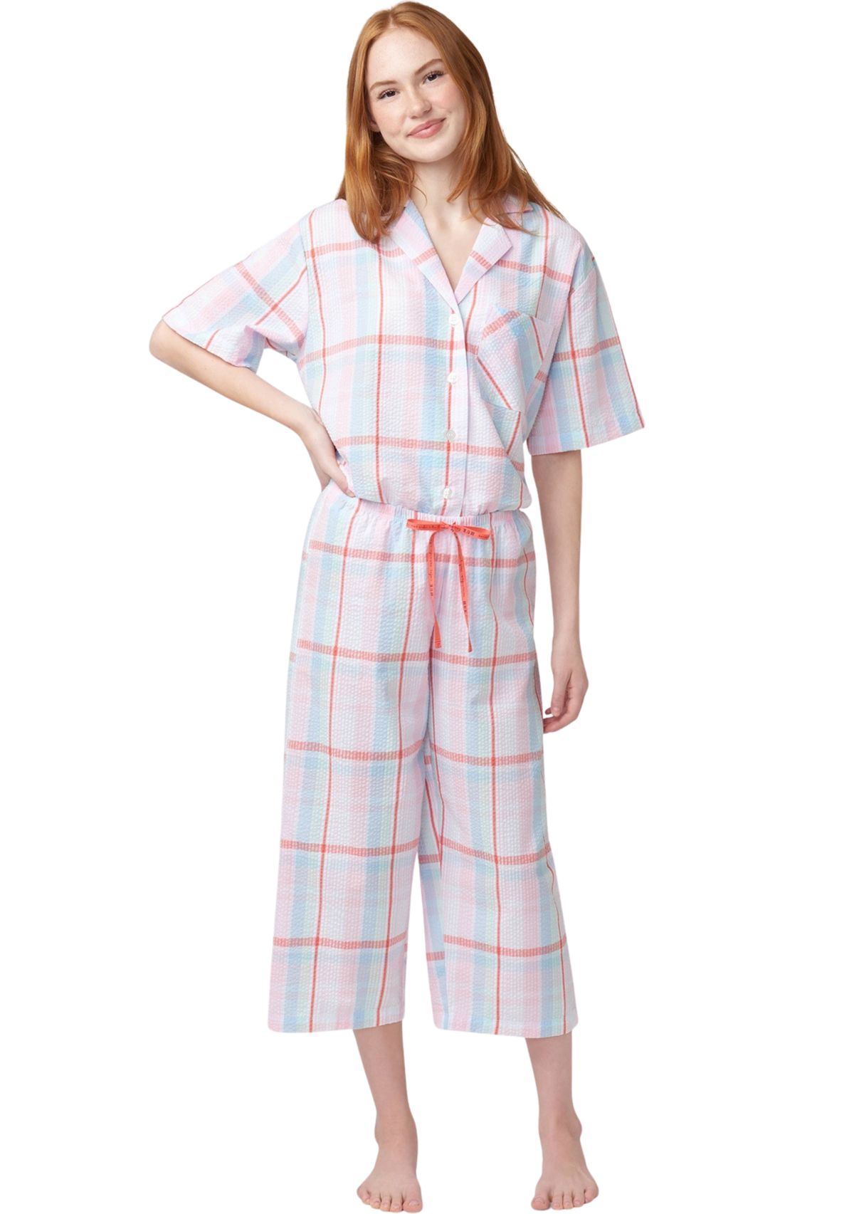 Womens Seersucker Capri Pajama Pants