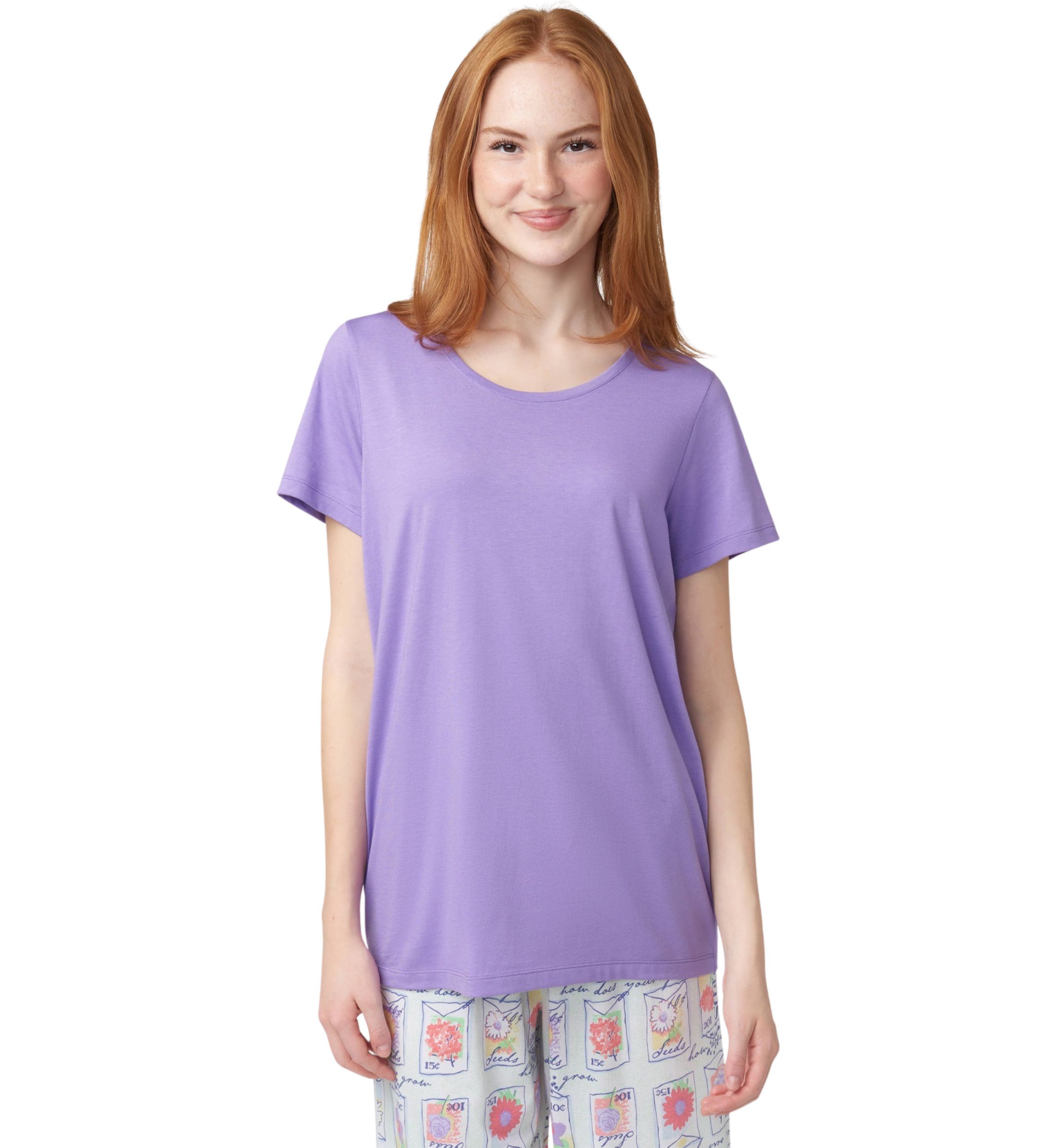 Womens Solid Short Sleeve Scoop Neck Sleep T-Shirt