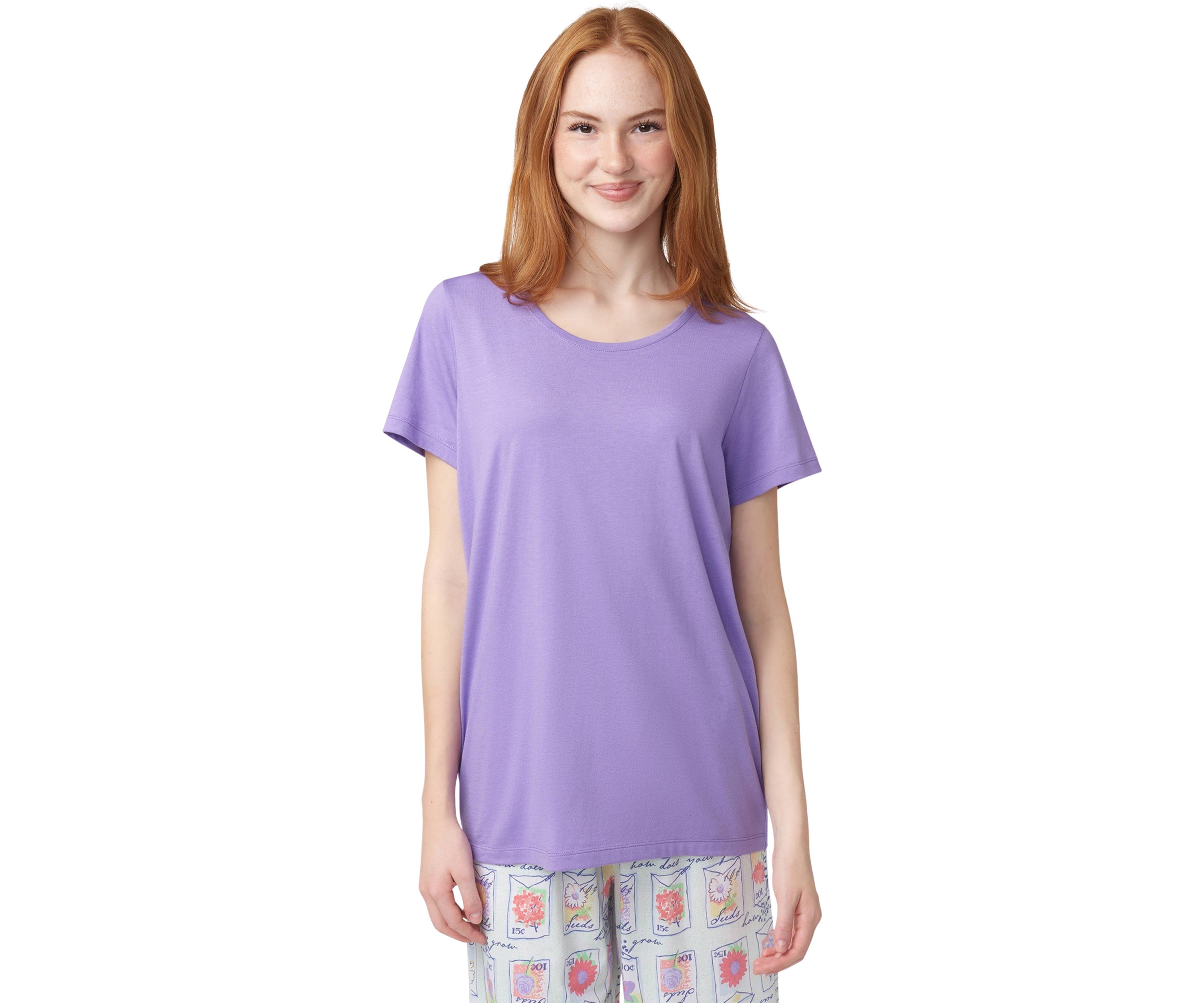 Womens Solid Short Sleeve Scoop Neck Sleep T-Shirt