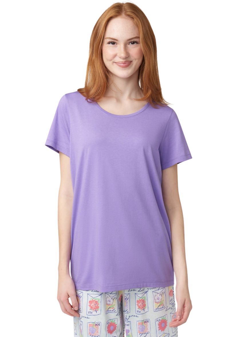 Womens Solid Short Sleeve Scoop Neck Sleep T-Shirt