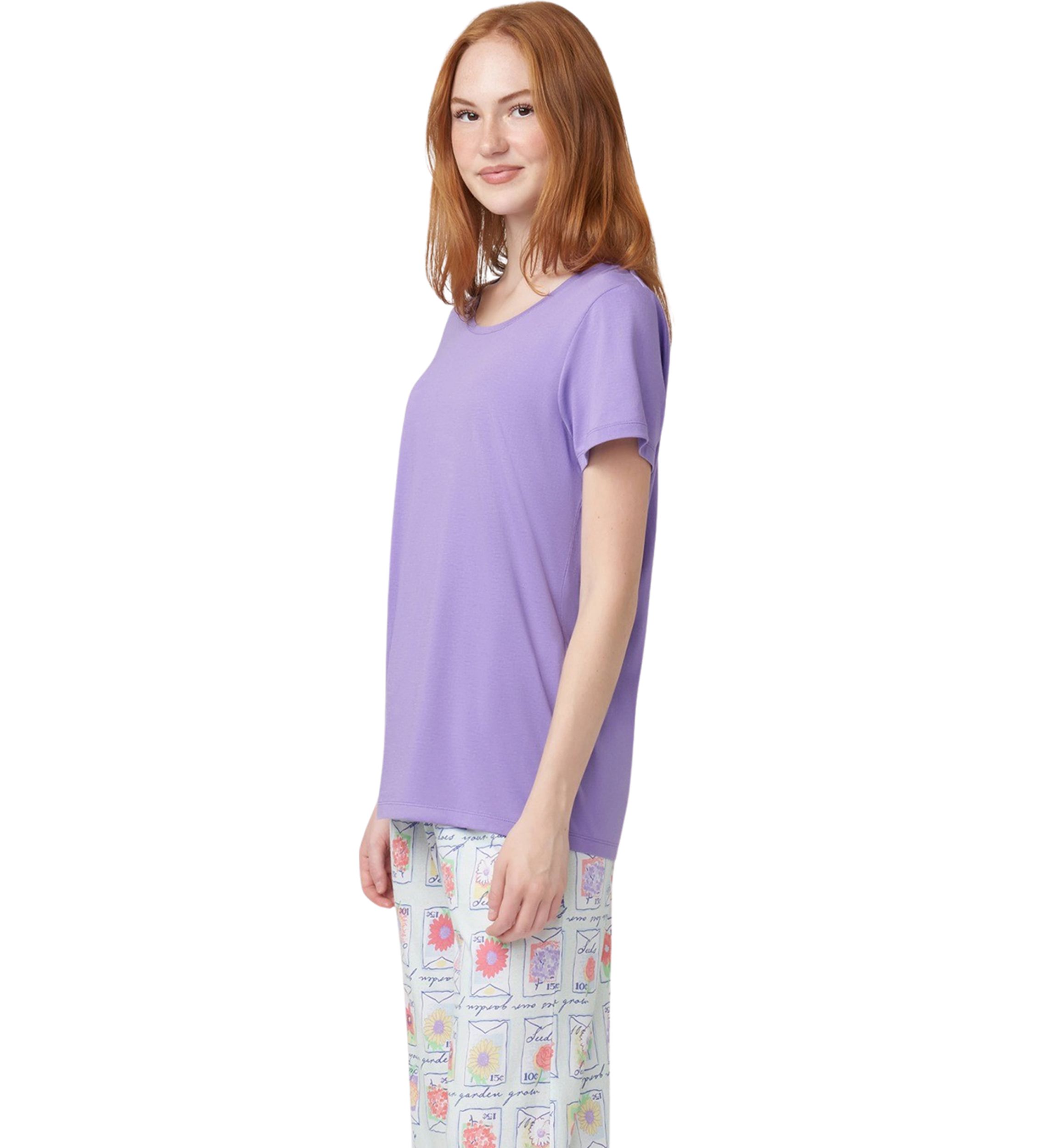 Womens Solid Short Sleeve Scoop Neck Sleep T-Shirt