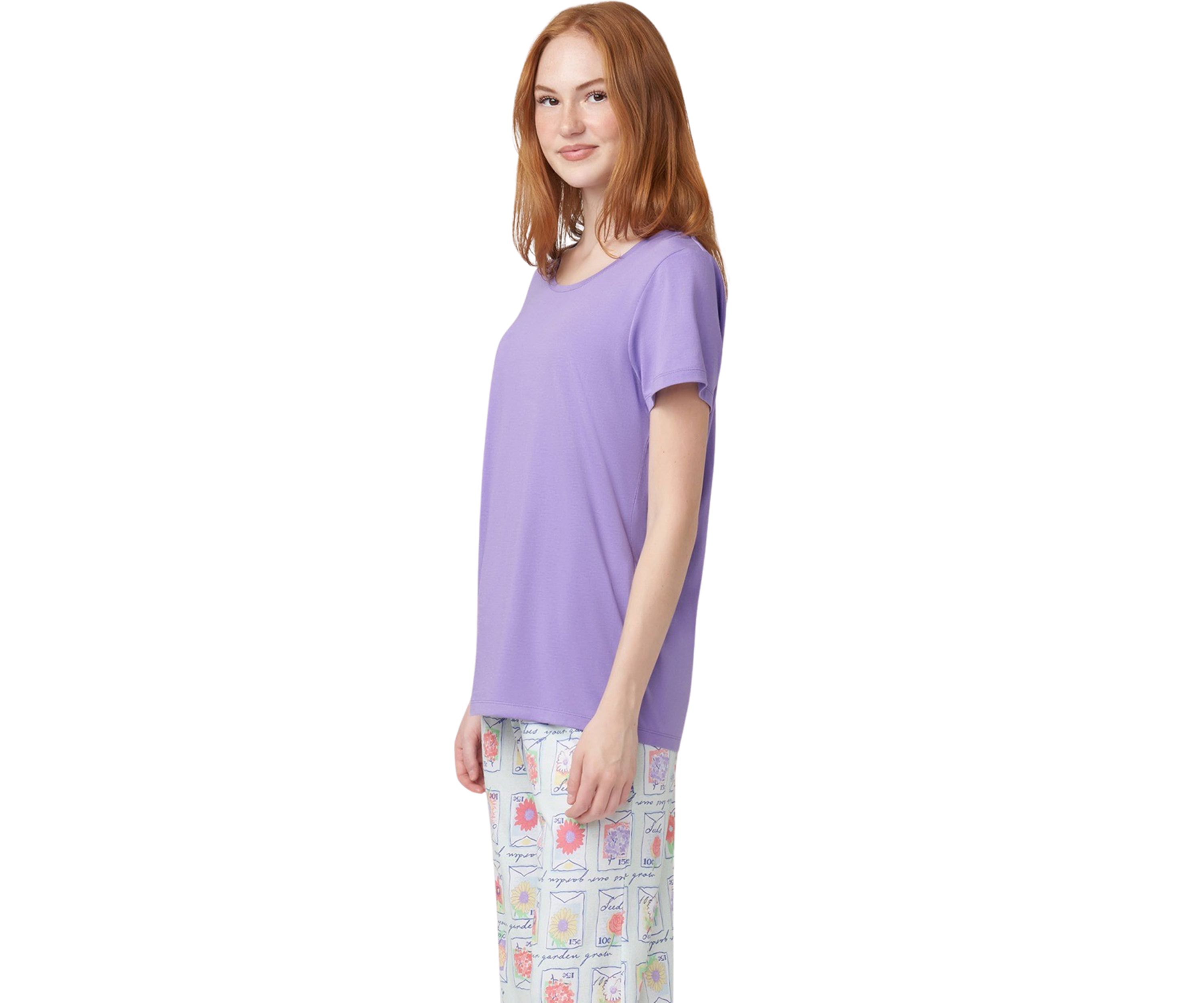 Womens Solid Short Sleeve Scoop Neck Sleep T-Shirt