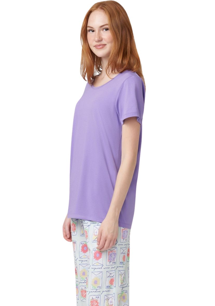 Womens Solid Short Sleeve Scoop Neck Sleep T-Shirt