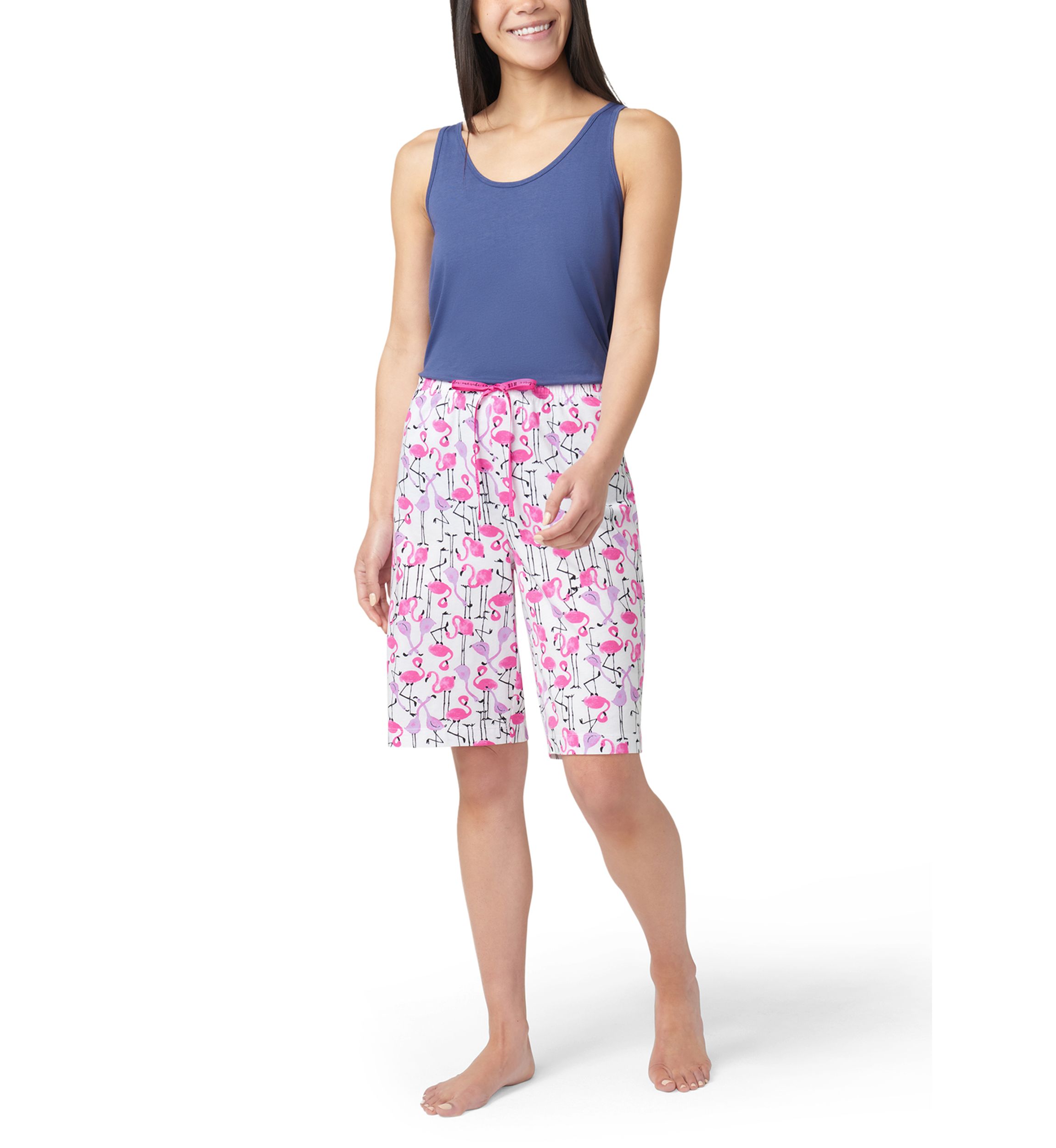 Flamingo Strut Printed Bermuda Pajama Shorts