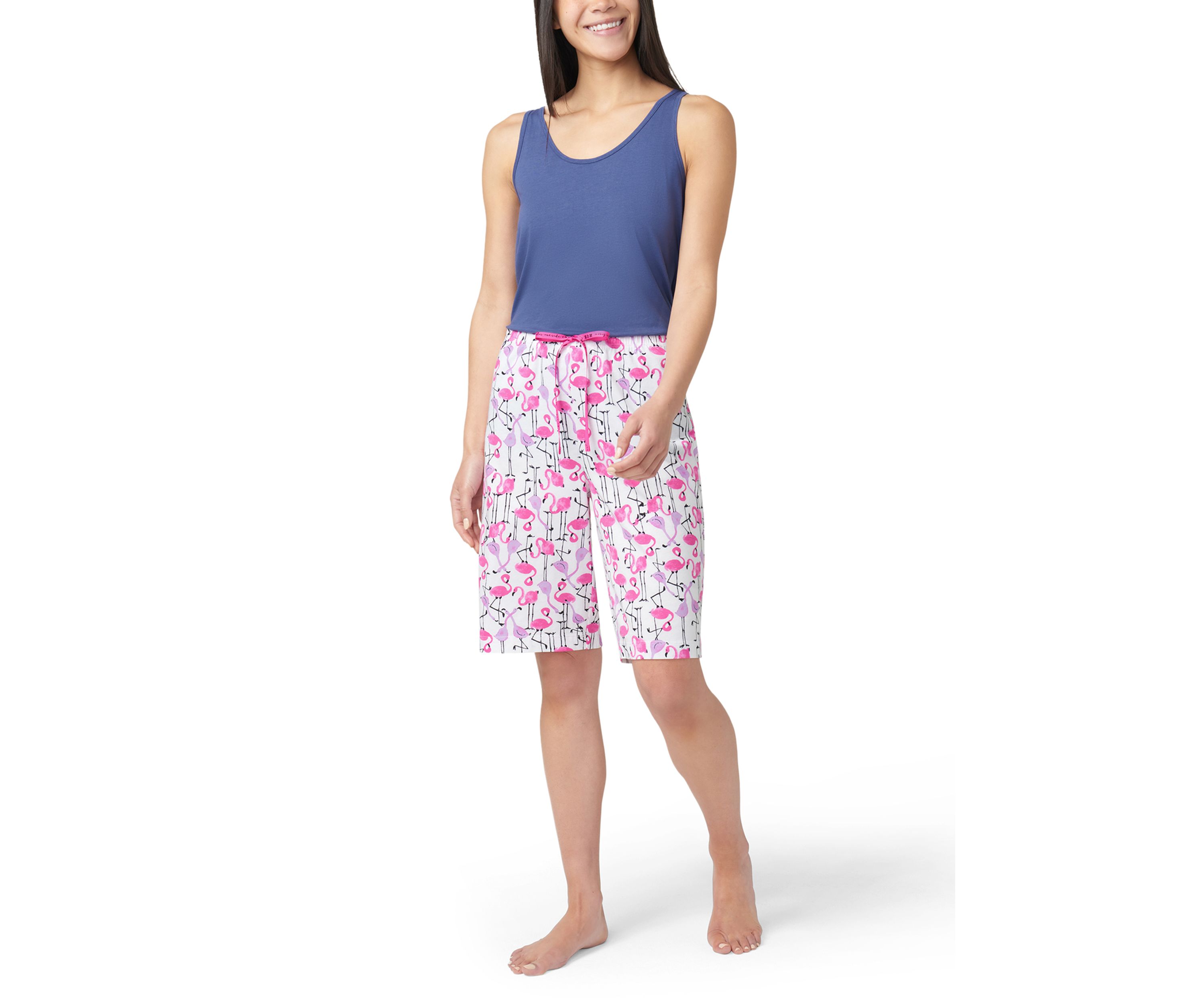 Flamingo Strut Printed Bermuda Pajama Shorts
