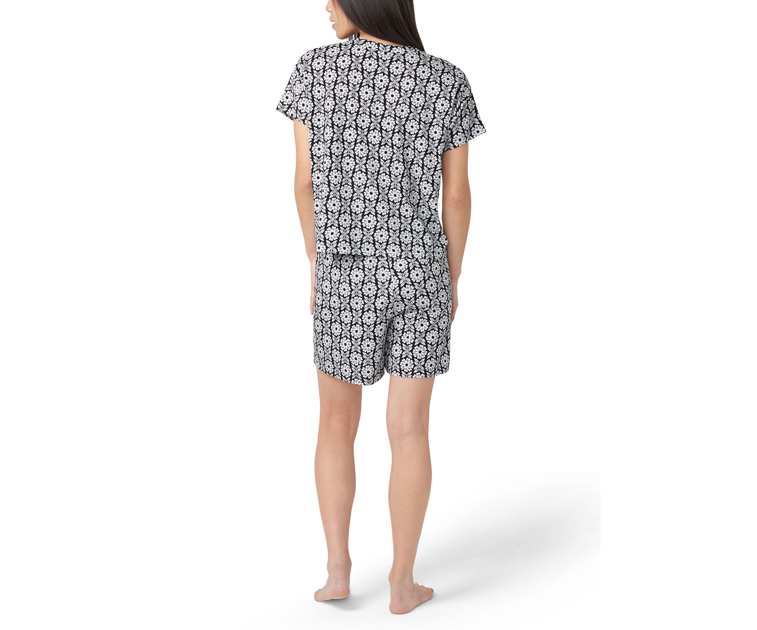 Printed Short Sleeve Top and Boxers Pajama Set