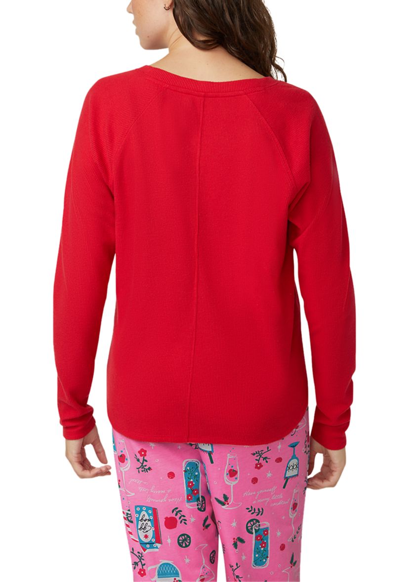 Womens Solid Crew Neck Long Sleeve Sleep Tee