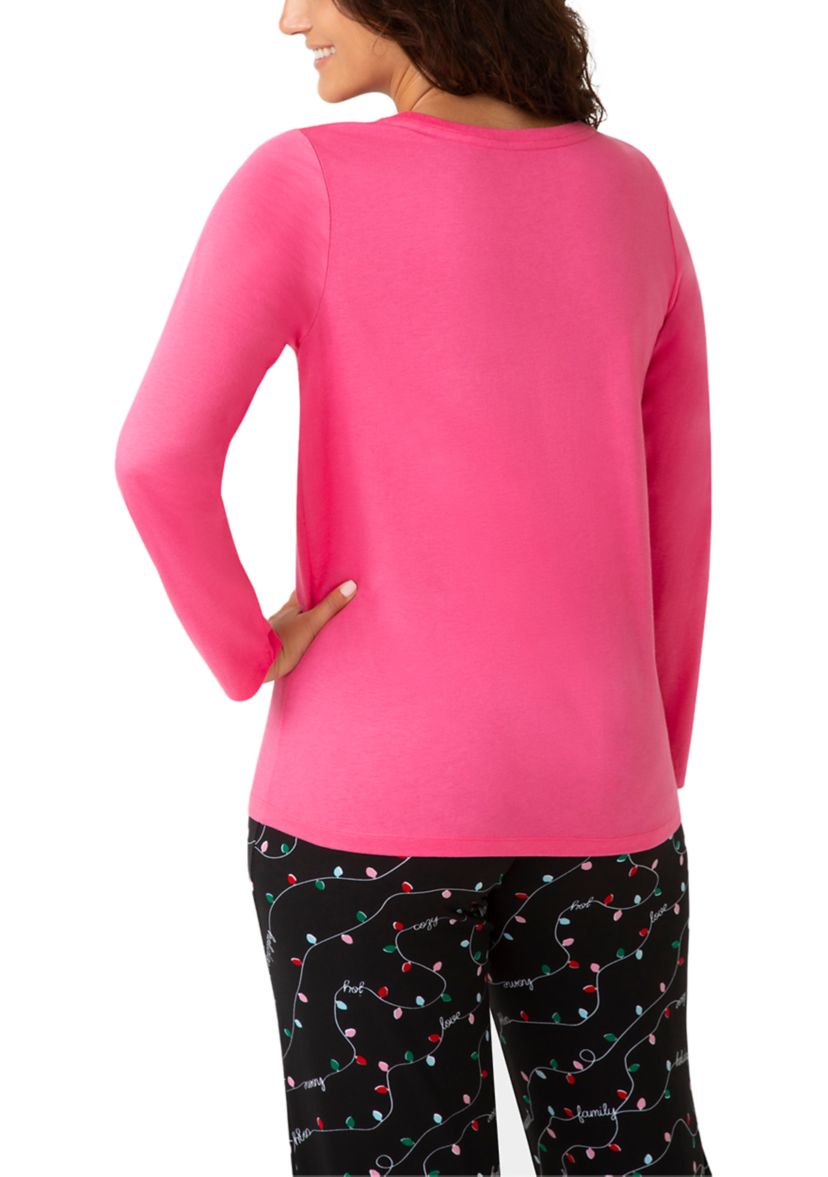 Womens Solid Crew Neck Long Sleeve Sleep Tee