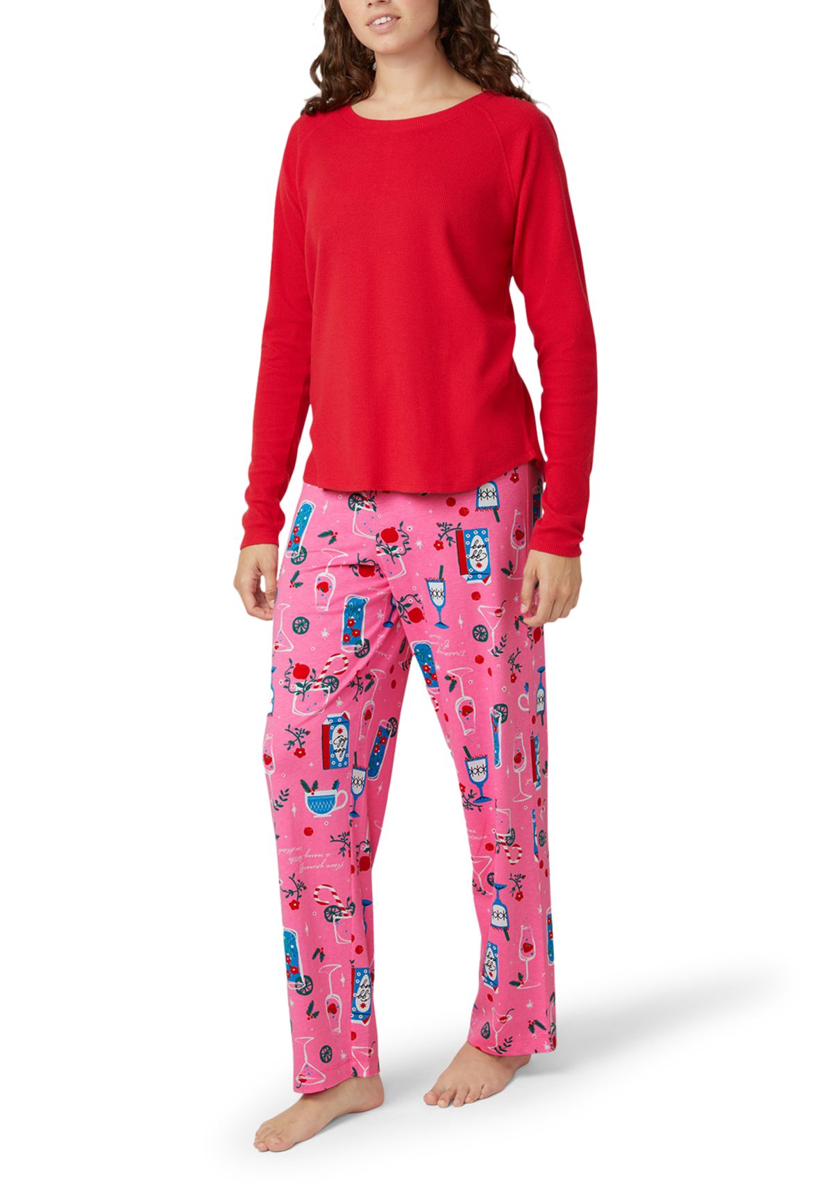 Womens Solid Crew Neck Long Sleeve Sleep Tee