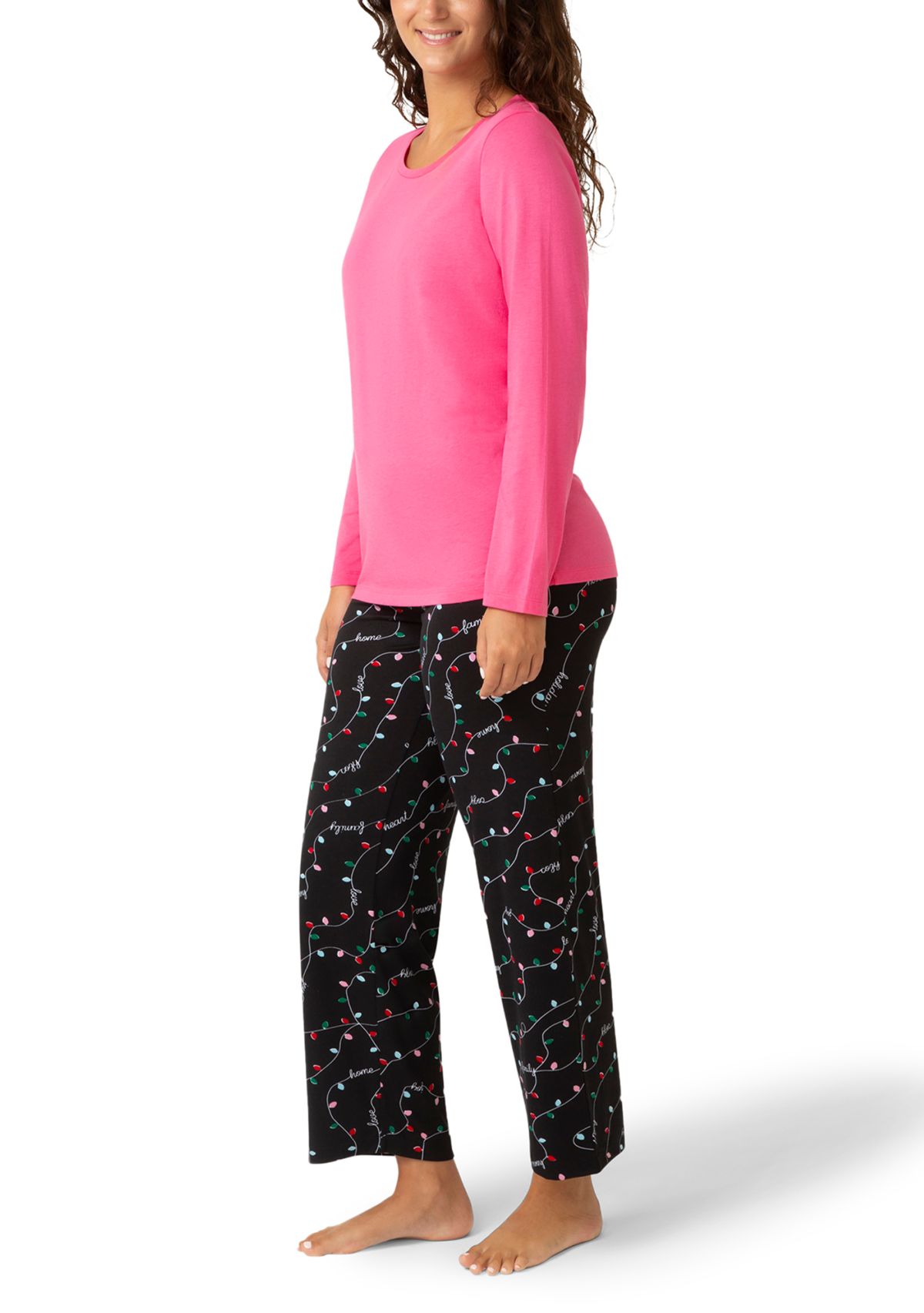 Womens Solid Crew Neck Long Sleeve Sleep Tee