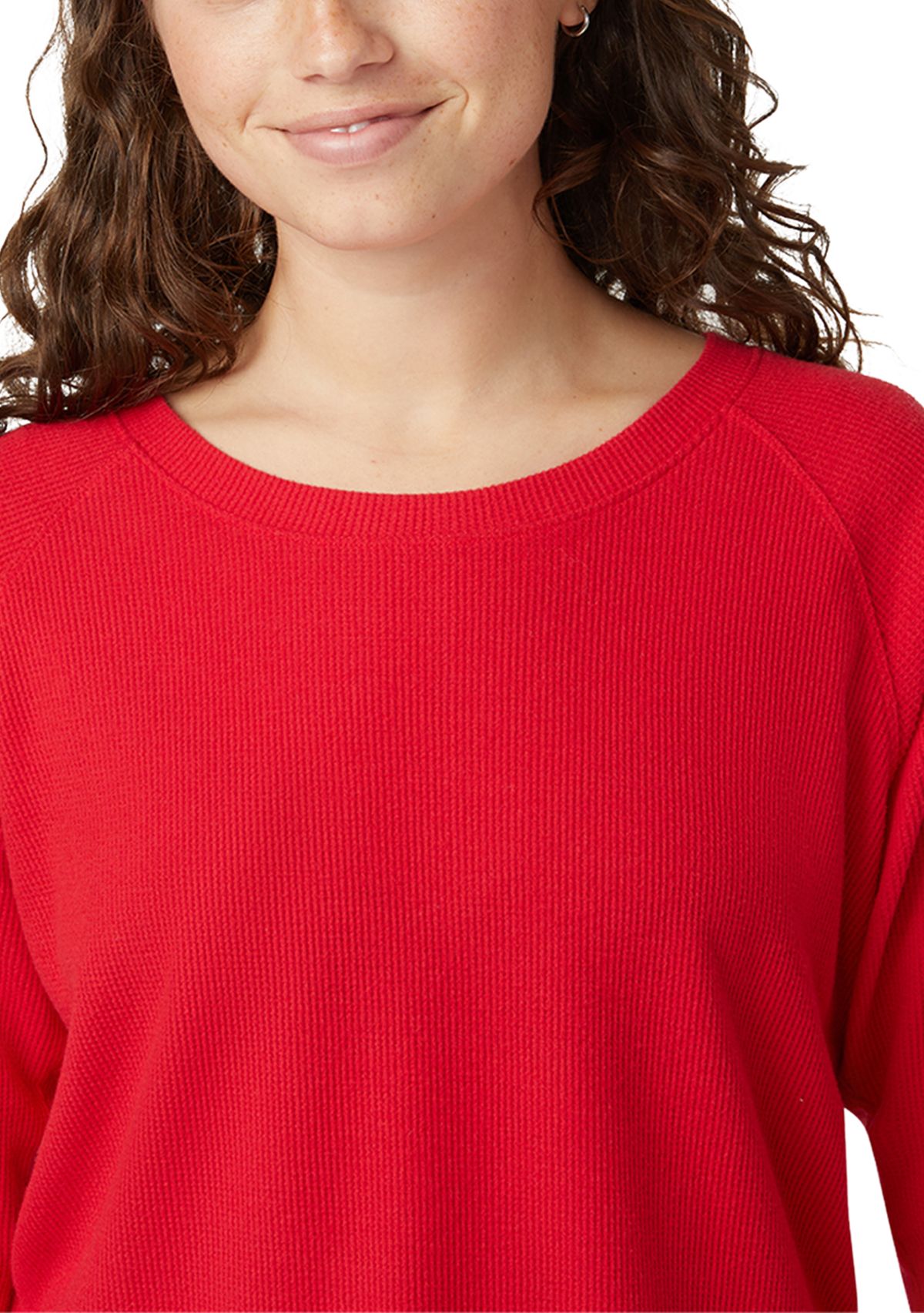 Womens Solid Crew Neck Long Sleeve Sleep Tee