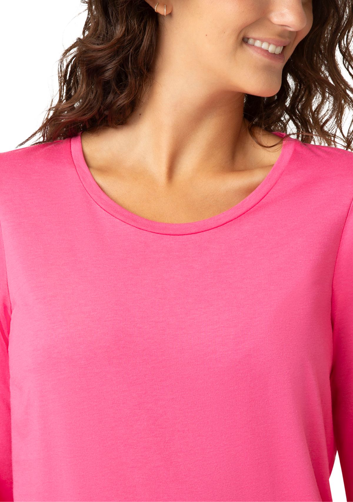 Womens Solid Crew Neck Long Sleeve Sleep Tee