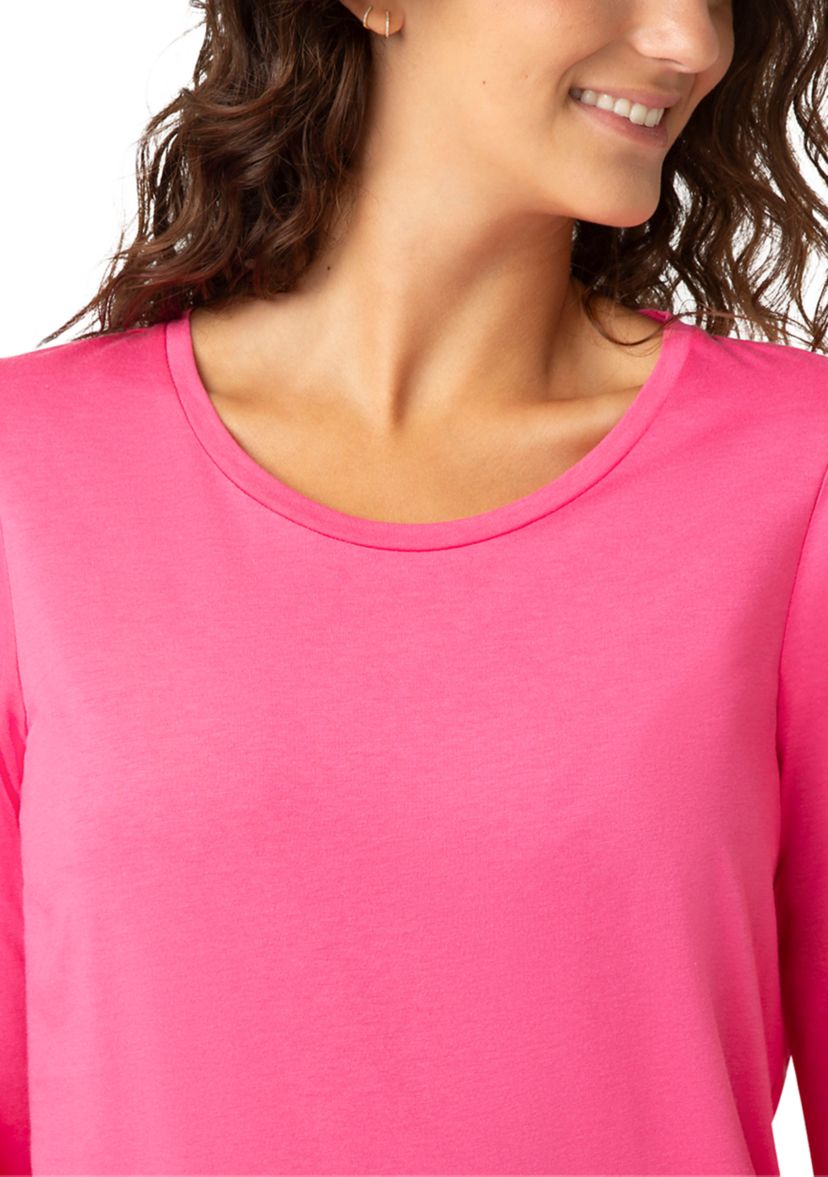 Womens Solid Crew Neck Long Sleeve Sleep Tee