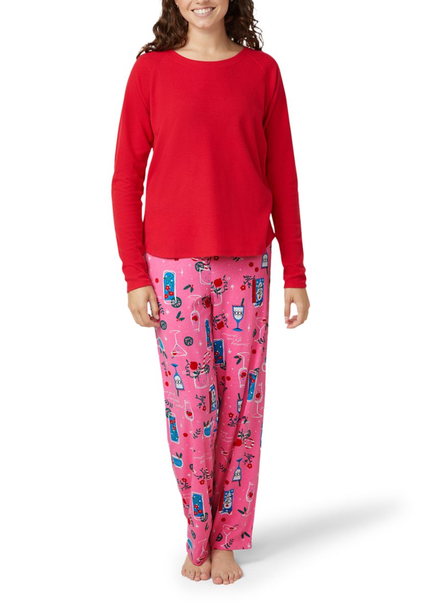 Womens Solid Crew Neck Long Sleeve Sleep Tee