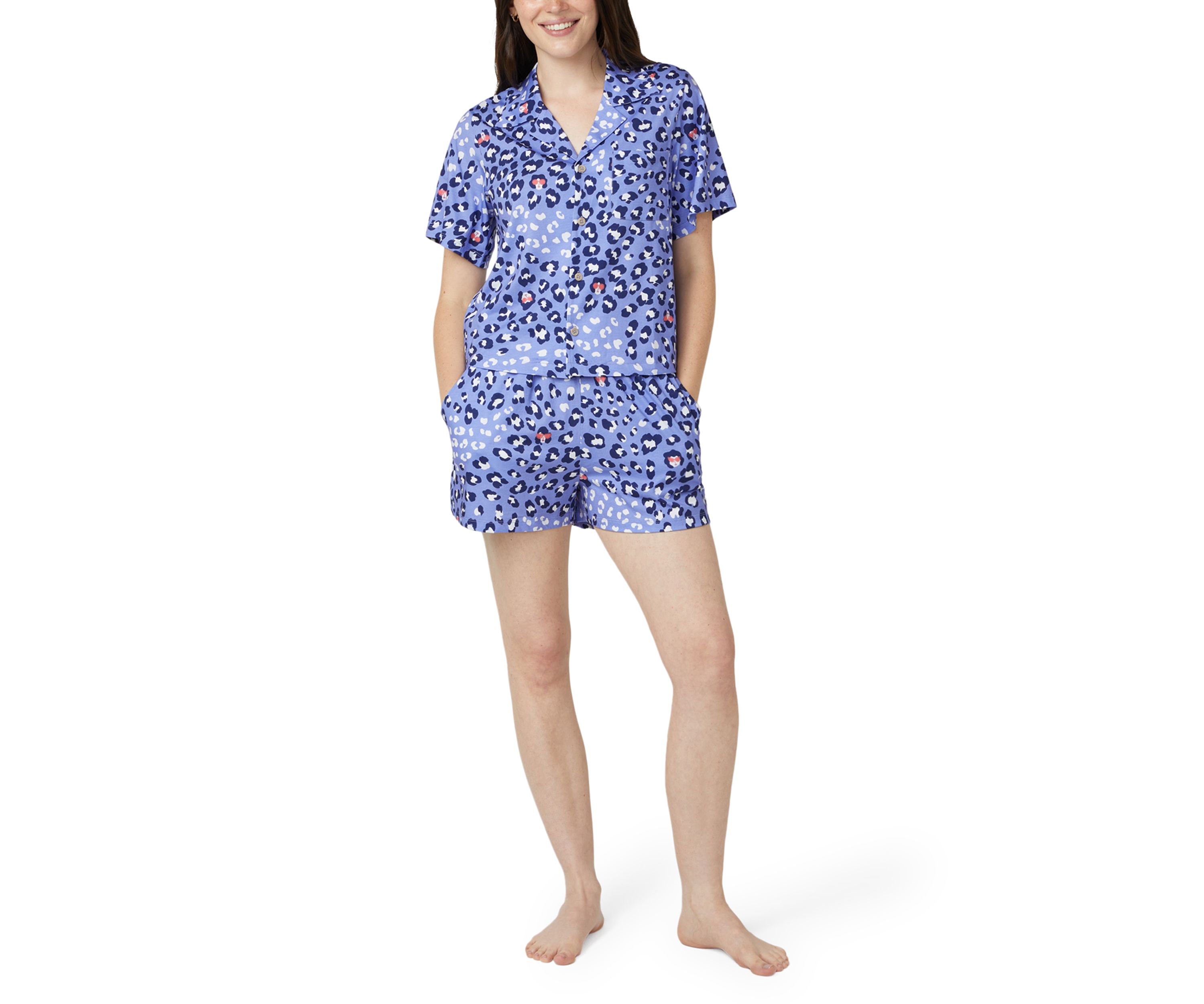 Womens Short Sleeve Notch Collar Boxer Set