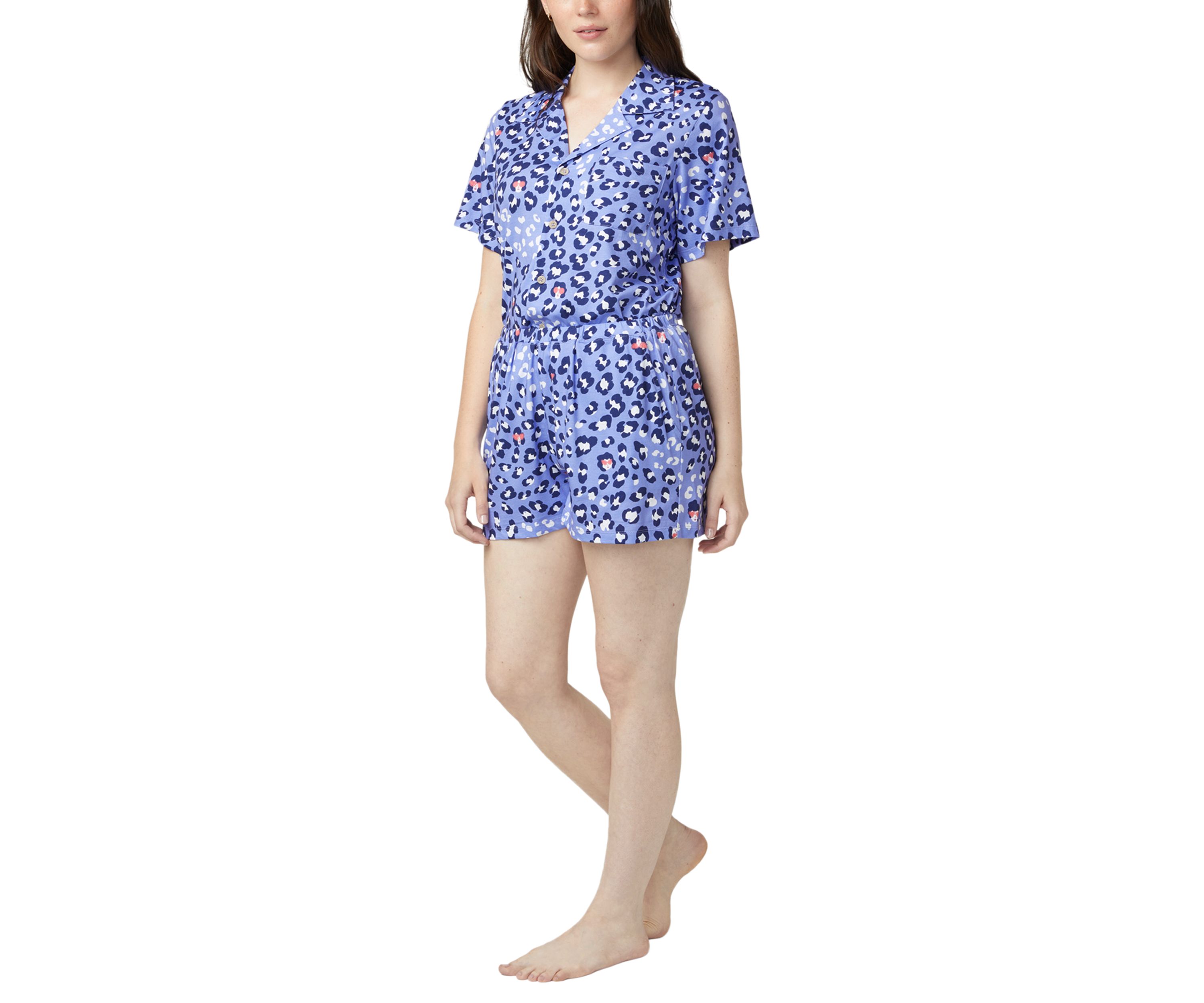 Womens Short Sleeve Notch Collar Boxer Set
