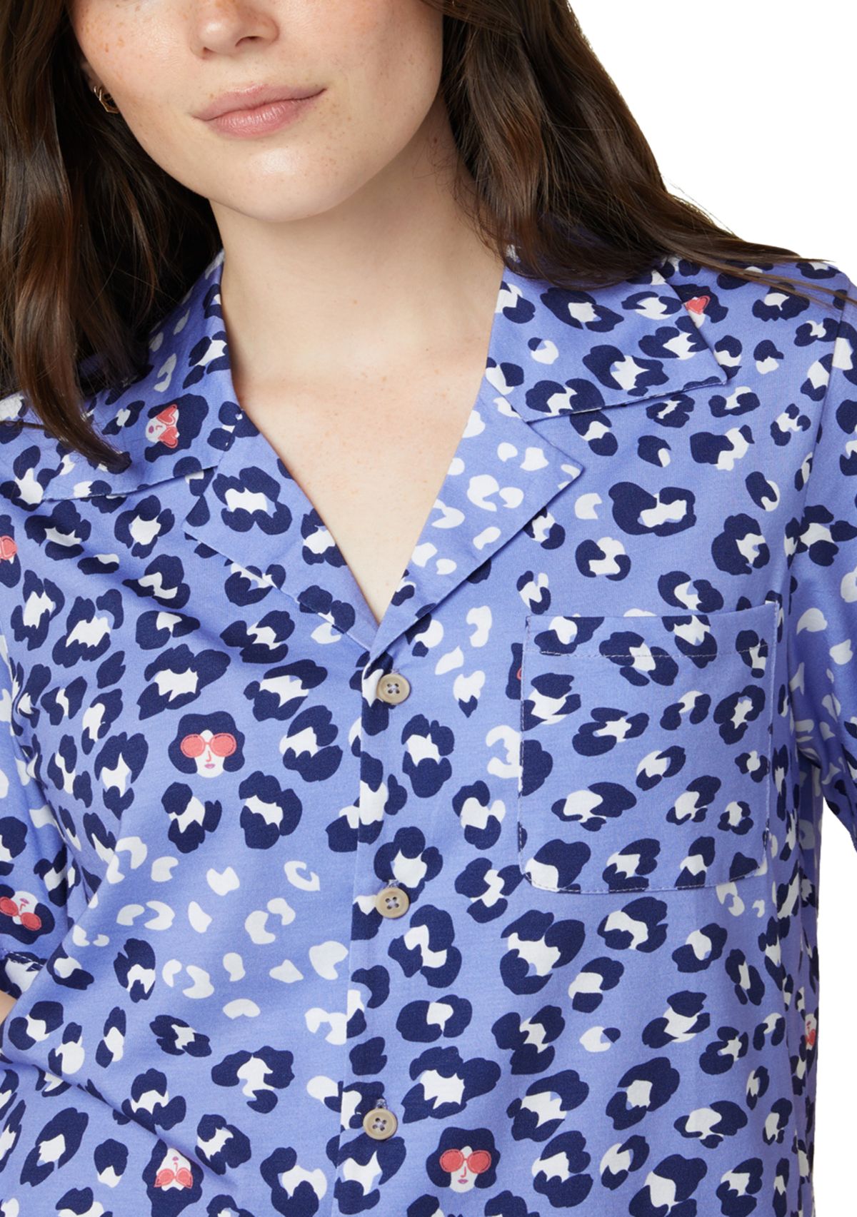 Womens Short Sleeve Notch Collar Boxer Set