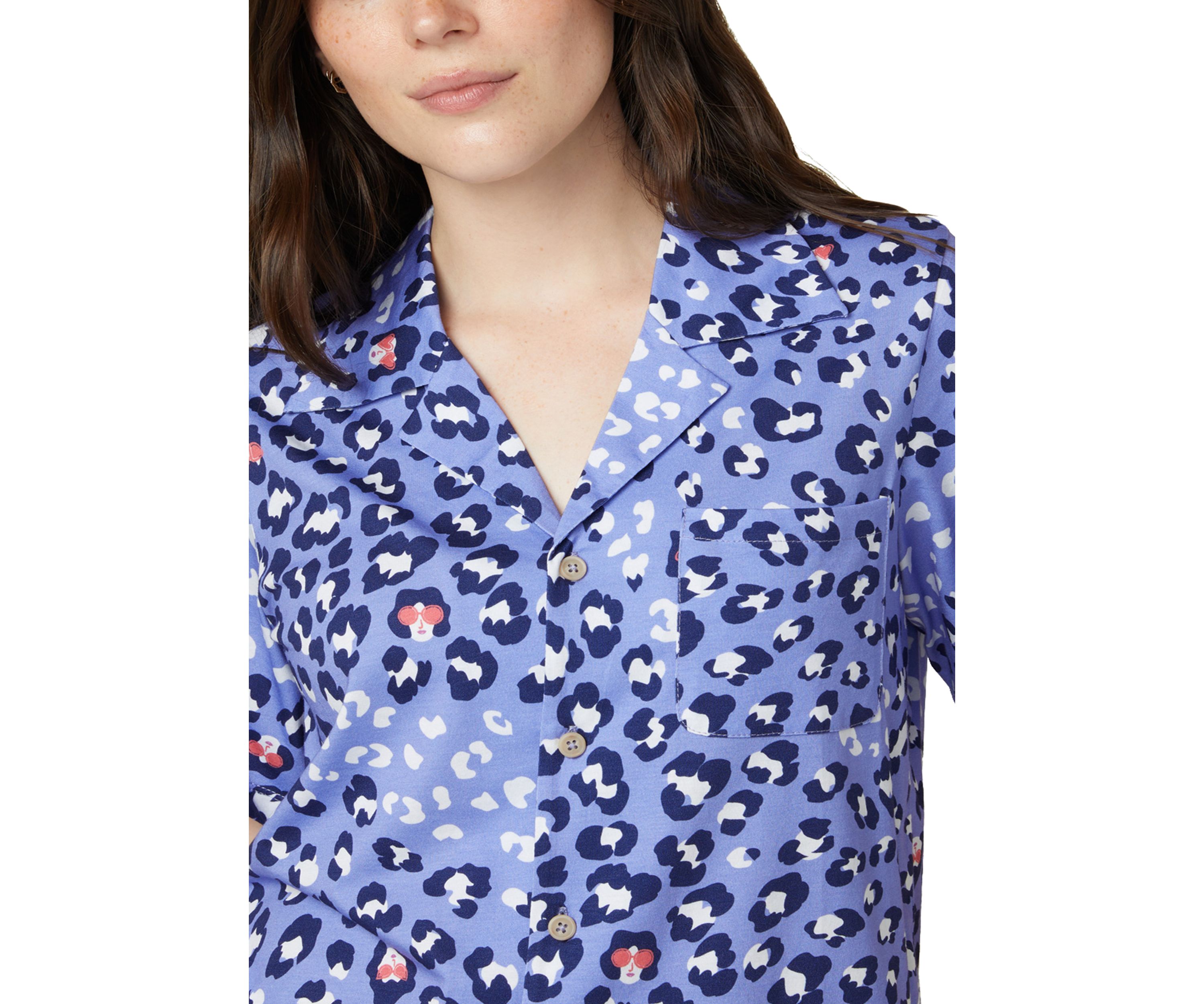 Womens Short Sleeve Notch Collar Boxer Set