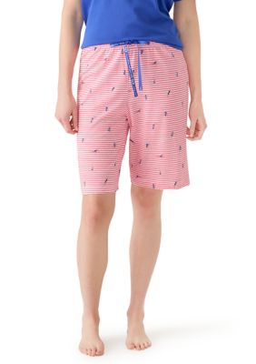 HUE Women's Swimming Stripes Bermuda Pajama Shorts, Pink, Large