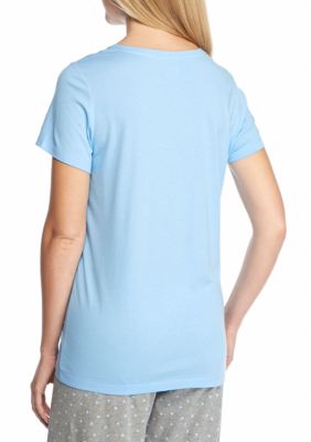 Hue Women's Solid Short Sleeve V-neck Sleep Tee Sleepwear, -Aruba Blue,  Small at  Women's Clothing store