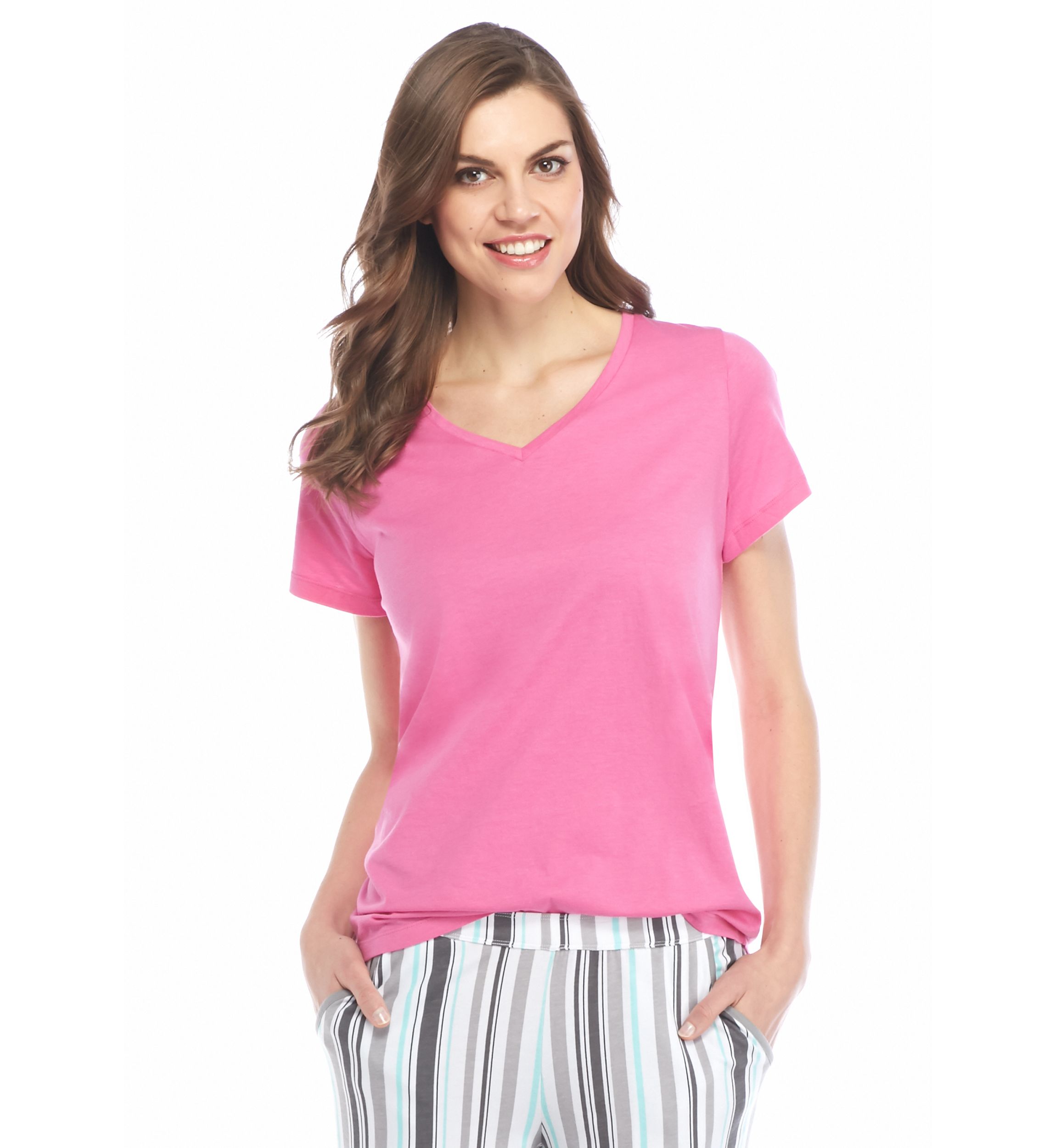 Womens Sleepwell Solid Short Sleeve V-neck T-Shirt with Temperature Regulating Technology