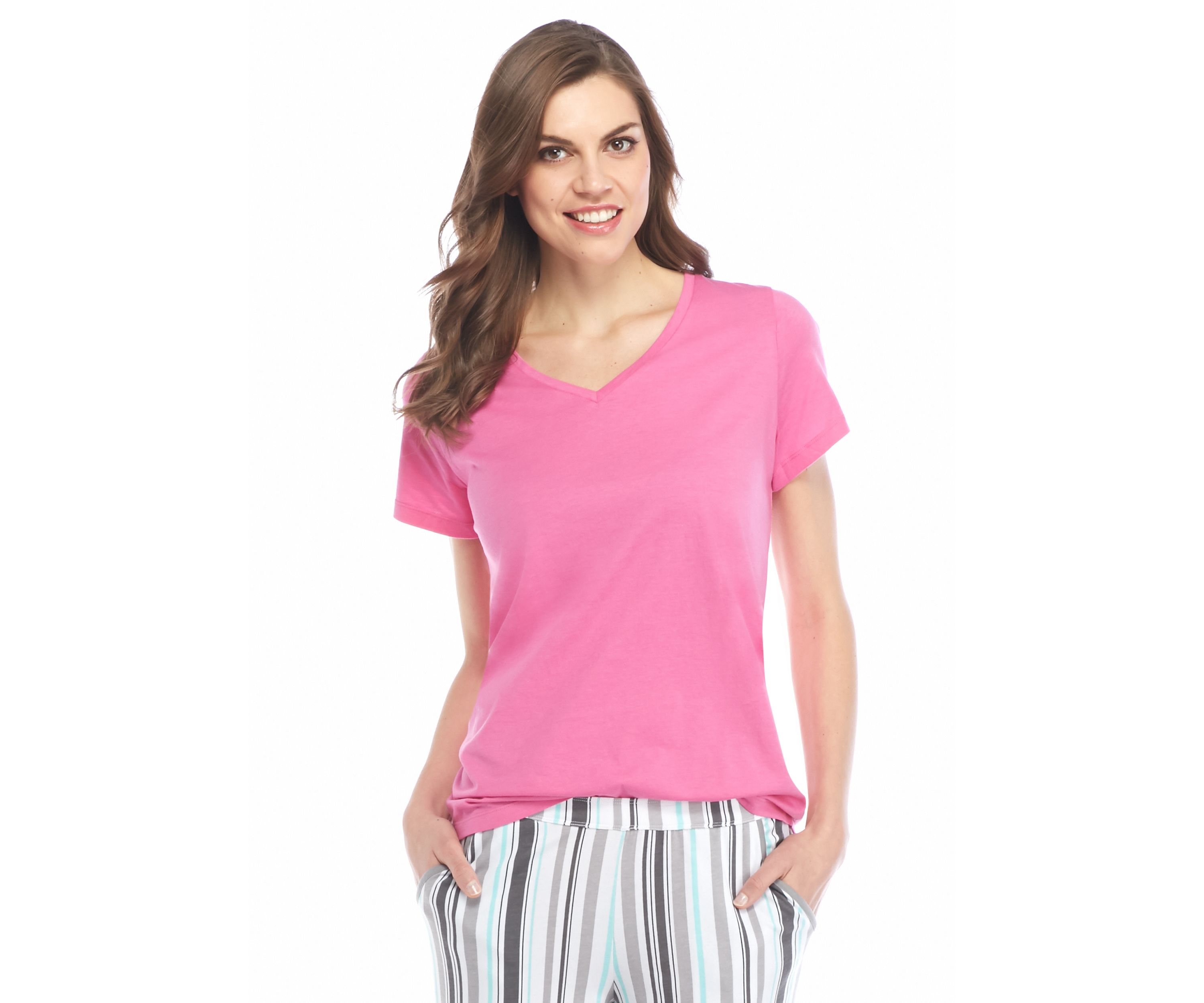 Womens Sleepwell Solid Short Sleeve V-neck T-Shirt with Temperature Regulating Technology