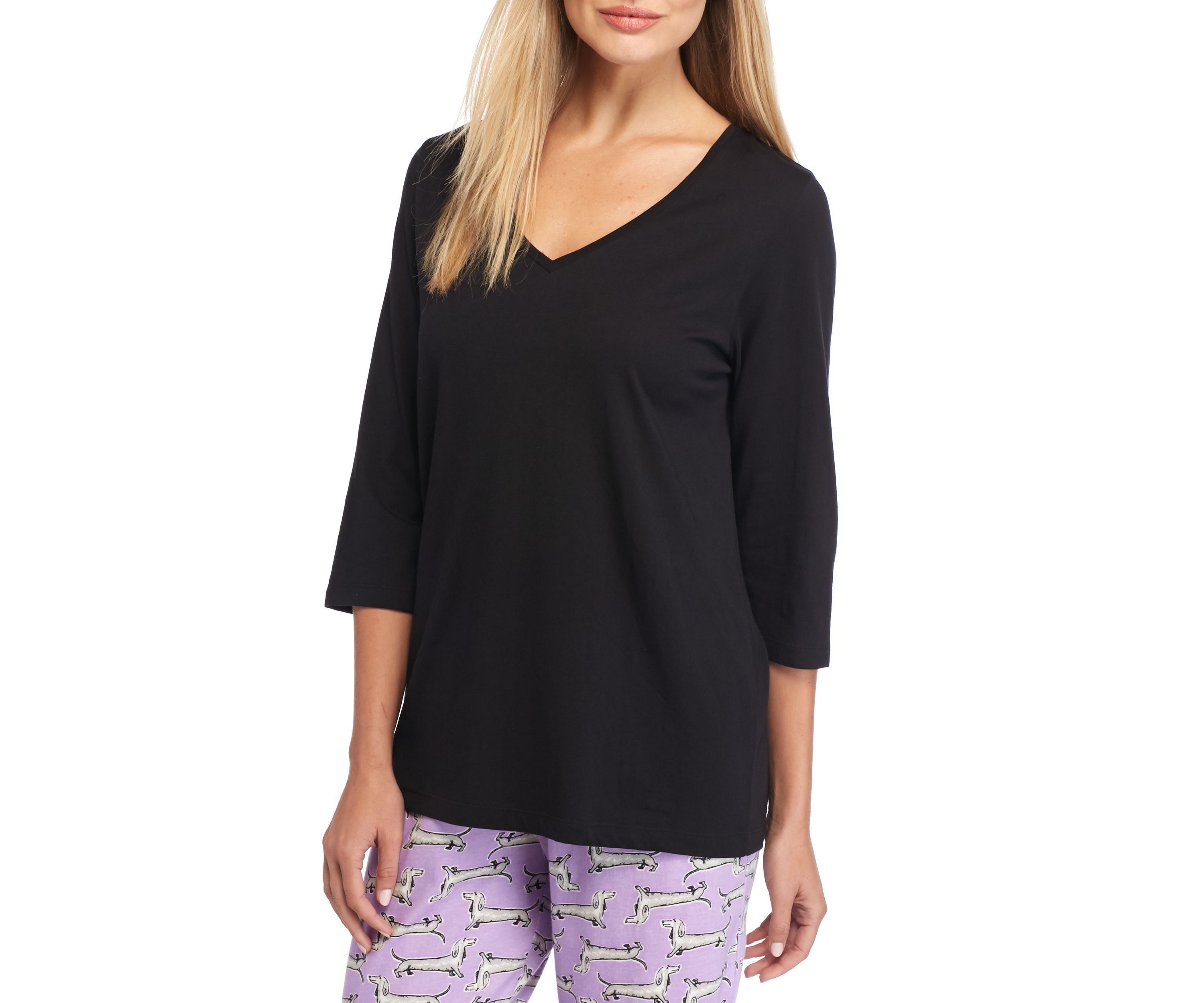 Womens Sleepwell Solid 3/4 Sleeve V-neck T-Shirt with Temperature Regulating Technology