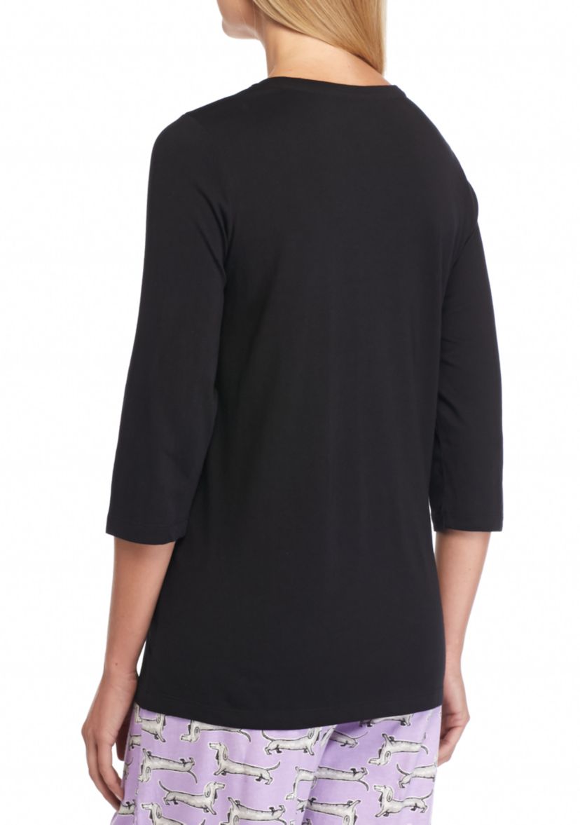 Womens Sleepwell Solid 3/4 Sleeve V-neck T-Shirt with Temperature Regulating Technology