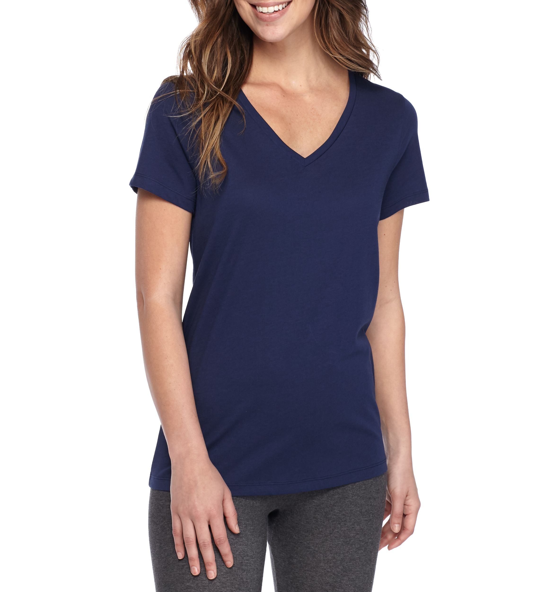 Womens Sleepwell Solid Short Sleeve V-Neck T-Shirt with Temperature Regulating Technology