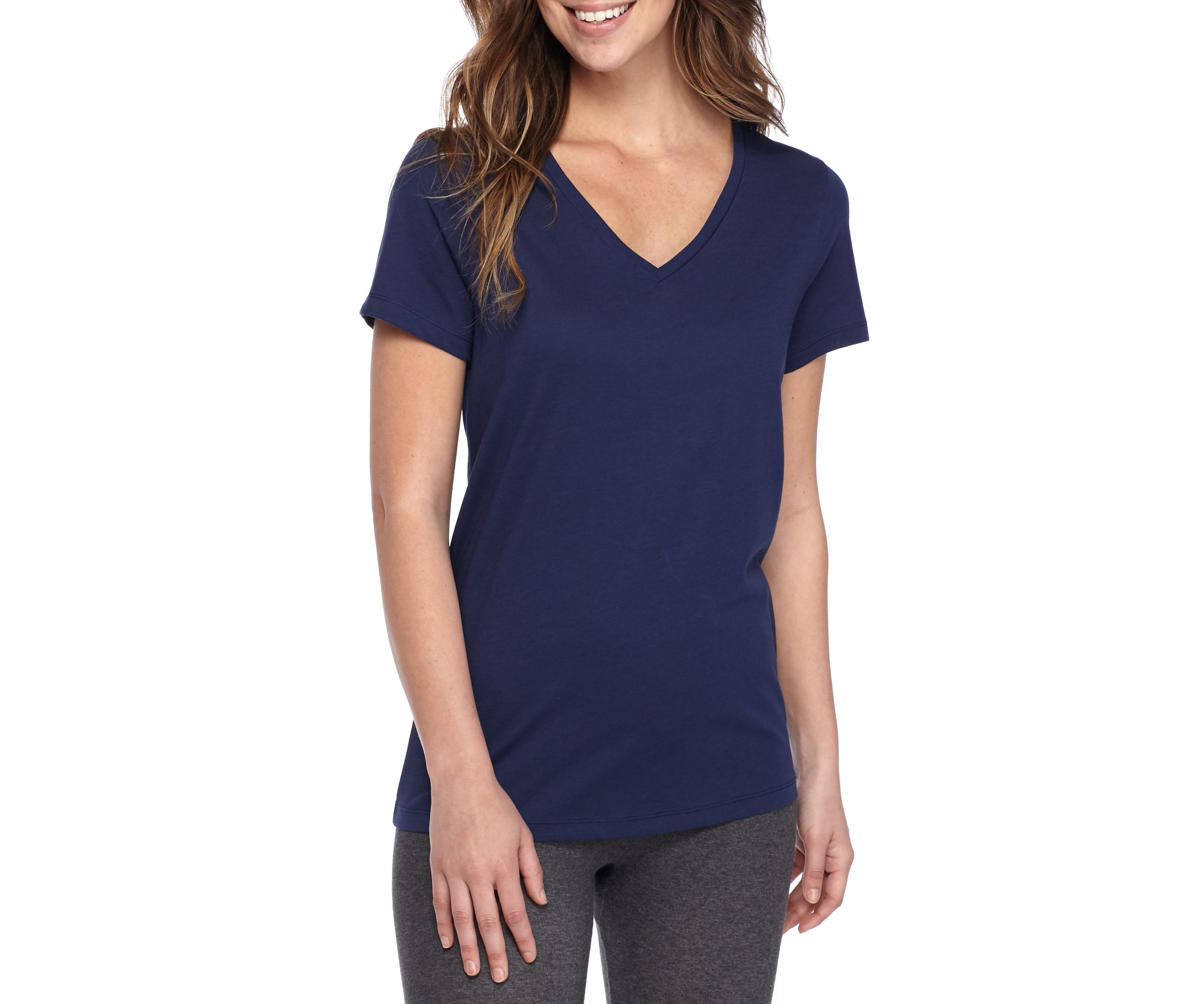 Womens Sleepwell Solid Short Sleeve V-Neck T-Shirt with Temperature Regulating Technology
