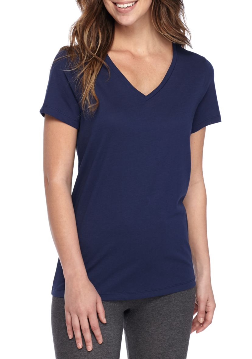 Womens Sleepwell Solid Short Sleeve V-Neck T-Shirt with Temperature Regulating Technology