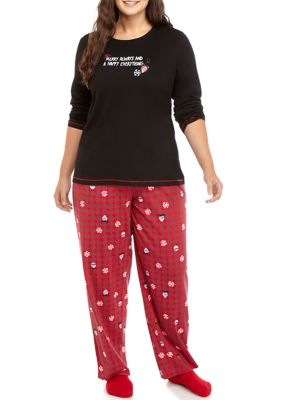 HUE® Plus Size 3 Piece Folded Pajama Set with Socks | belk