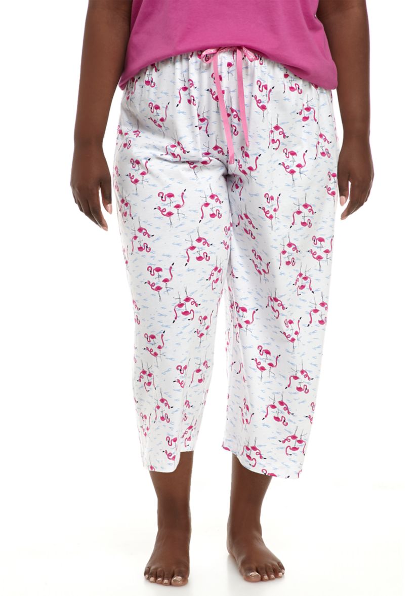 Plus Size Sleepwell Printed Knit Capri Pajama Pants with Temperature Regulating Technology