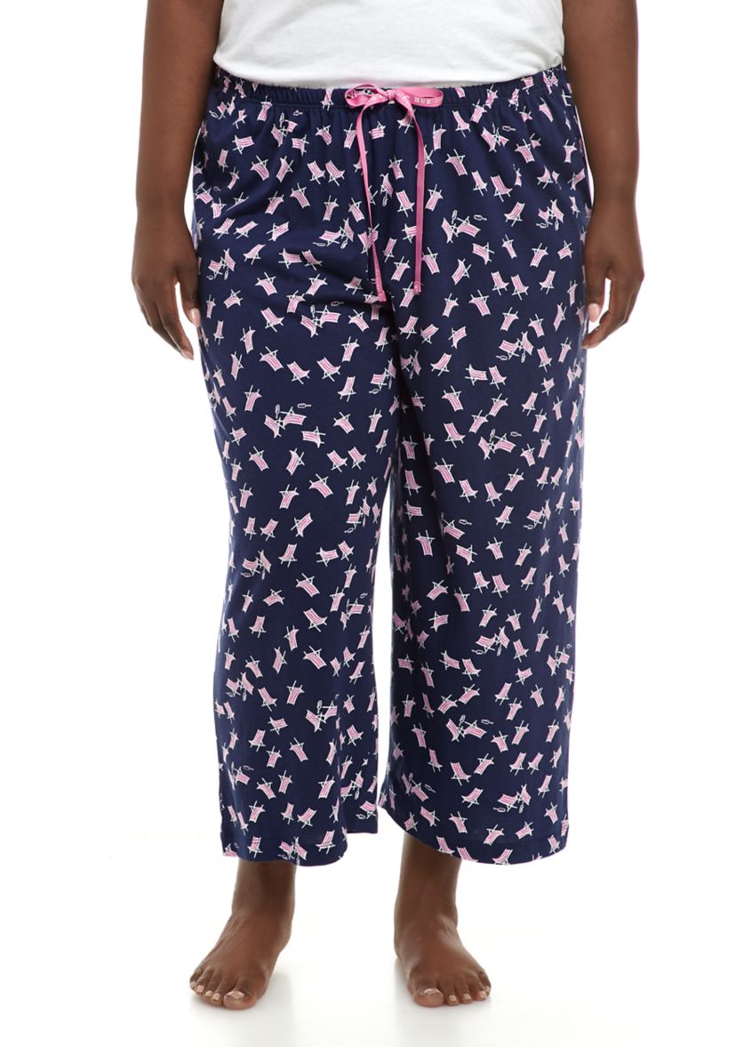 Plus Size Sleepwell Printed Knit Capri Pajama Pants with Temperature Regulating Technology