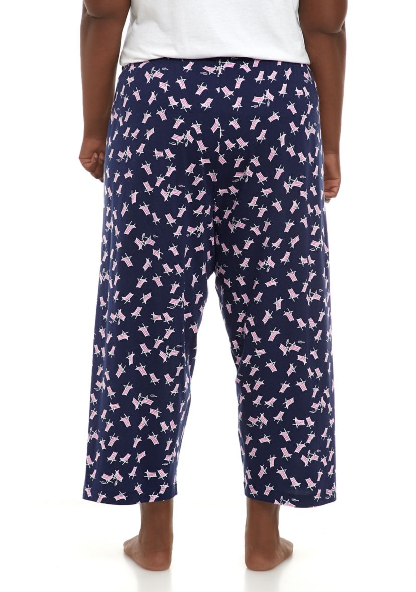 Plus Size Sleepwell Printed Knit Capri Pajama Pants with Temperature Regulating Technology