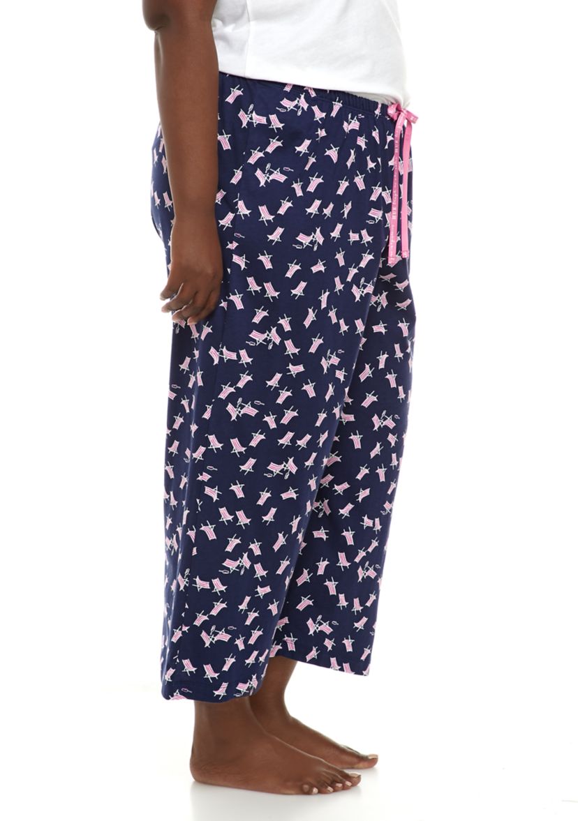 Plus Size Sleepwell Printed Knit Capri Pajama Pants with Temperature Regulating Technology