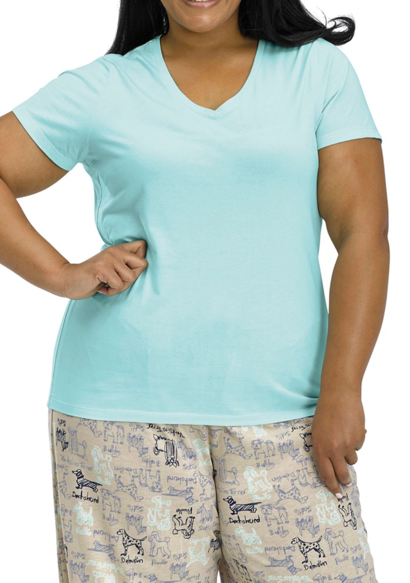 Plus Size Short Sleeve V-Neck Pajama T-Shirt