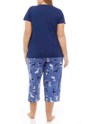 Sleep Riot Womens 2-Piece Ruffle Pajama Set Blue Top & Shorts